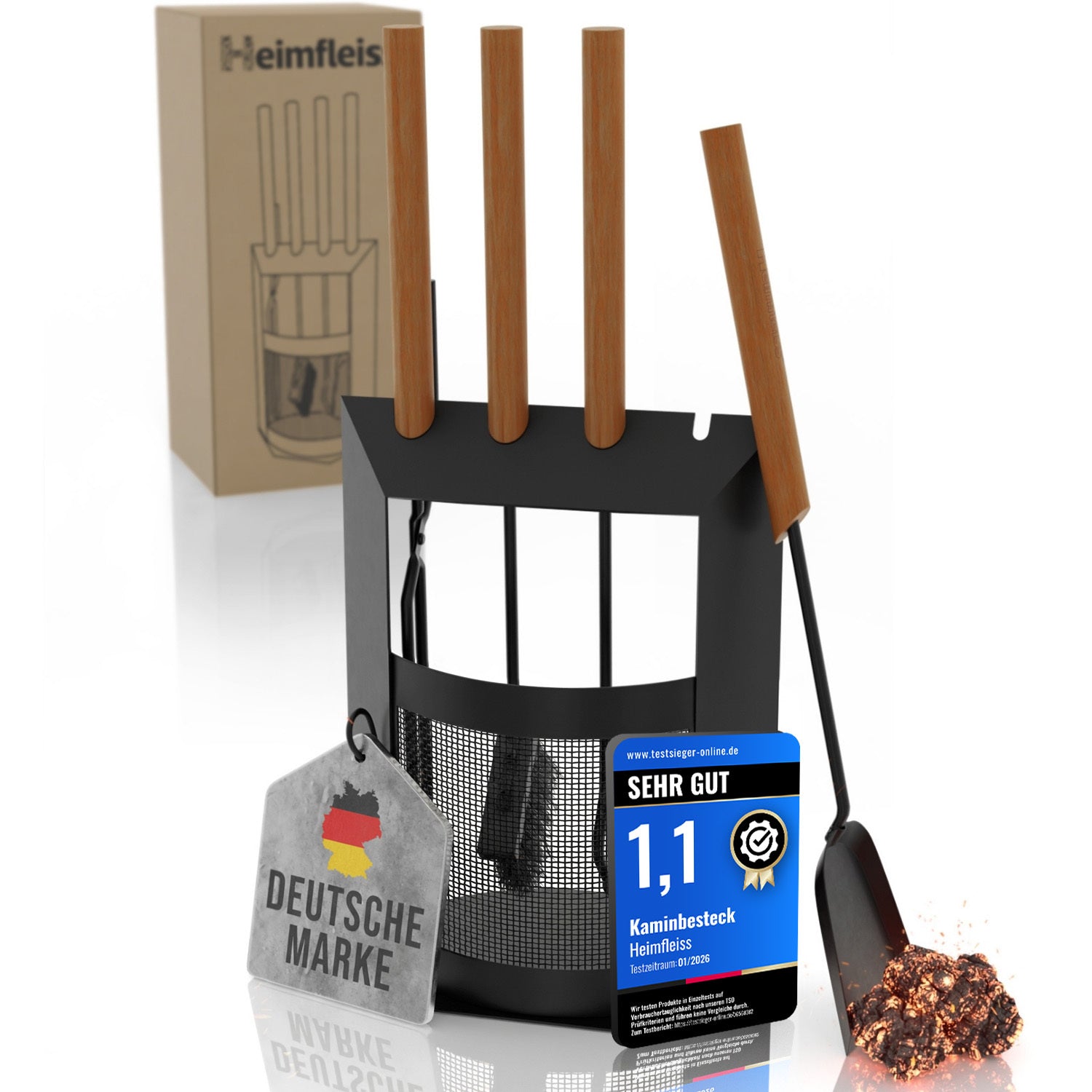 Kaminbesteck modern schwarz | Ofenbesteck Set Edelstahl