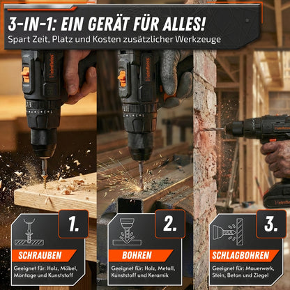 Akku Bohrschrauber Set mit 2 Akkus + Ladegerät