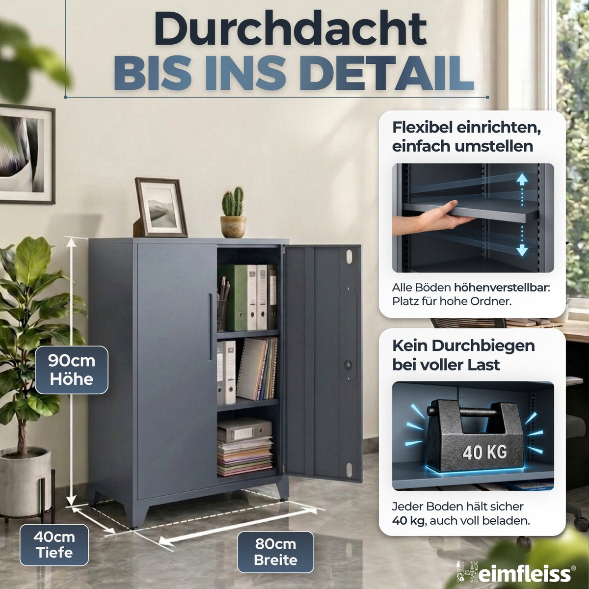 Aktenschrank Grau 40 x 80 x 90 cm – Ansicht 2 [ATS01-GR-FBM]