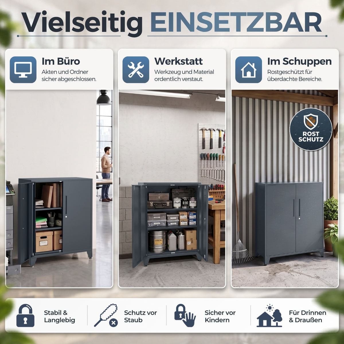 Aktenschrank Grau 40 x 80 x 90 cm – Ansicht 3 [ATS01-GR-FBM]