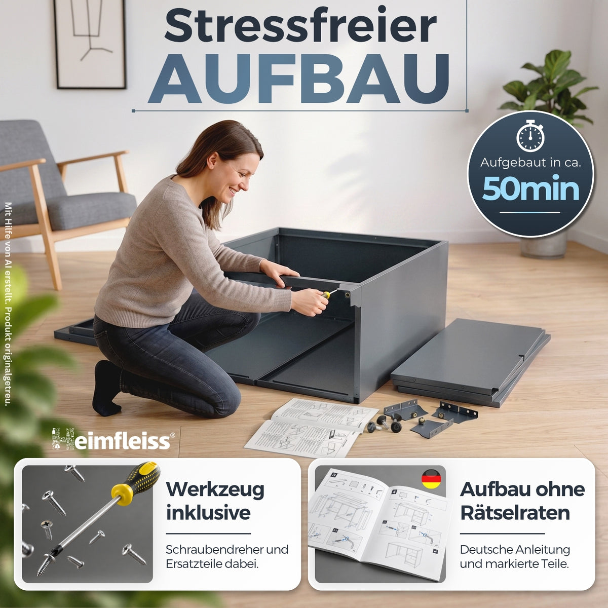 Aktenschrank Grau 40 x 80 x 90 cm – Ansicht 4 [ATS01-GR-FBM]