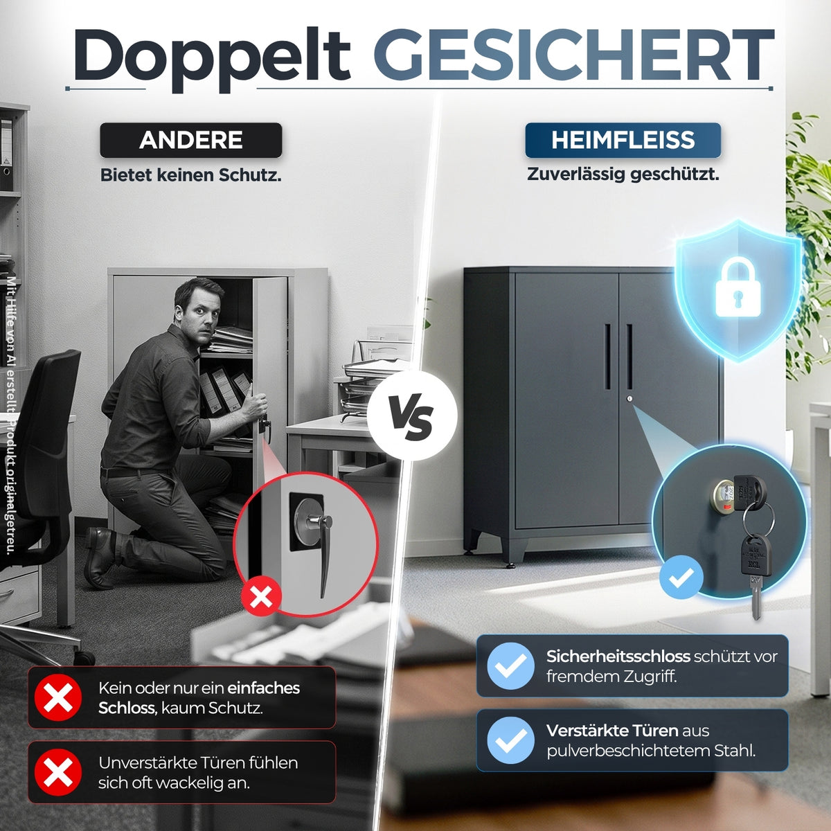 Aktenschrank Grau 40 x 80 x 90 cm – Ansicht 5 [ATS01-GR-FBM]