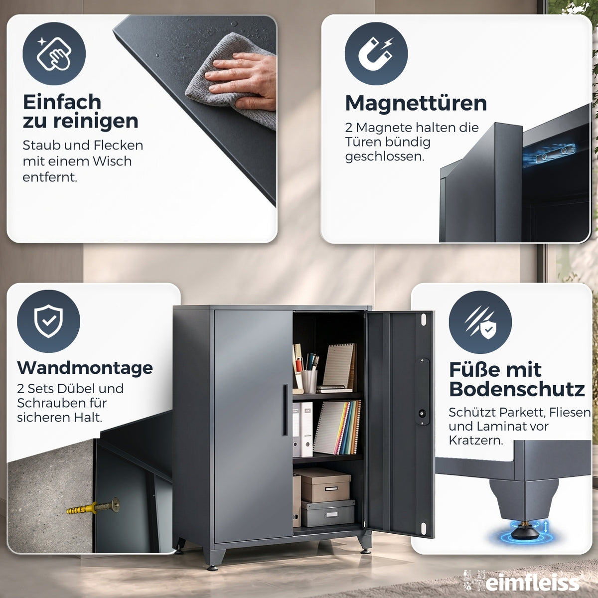Aktenschrank Grau 40 x 80 x 90 cm – Ansicht 6 [ATS01-GR-FBM]