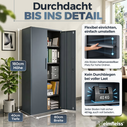 Aktenschrank Grau 40 x 80 x 180 cm – Ansicht 2 [ATS02-GR-FBM]