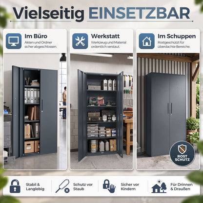 Aktenschrank Grau 40 x 80 x 180 cm – Ansicht 3 [ATS02-GR-FBM]
