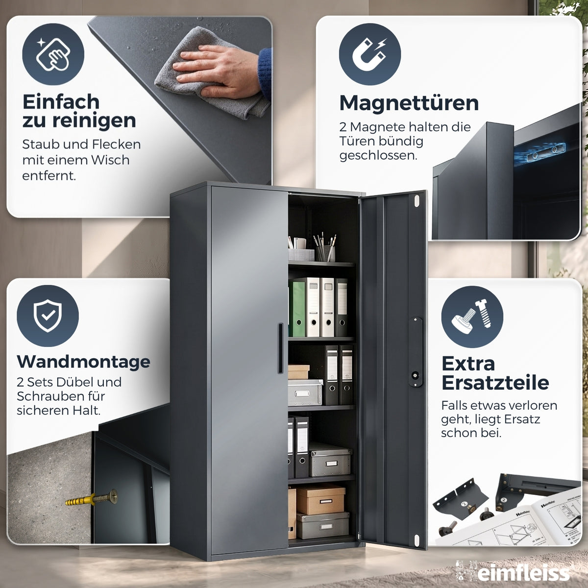 Aktenschrank Grau 40 x 80 x 180 cm – Ansicht 6 [ATS02-GR-FBM]