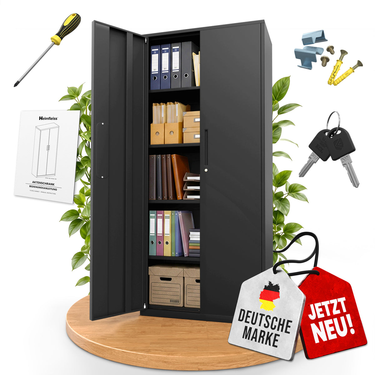 Aktenschrank Schwarz 40 x 80 x 180 cm – Ansicht 1 [ATS02-SW-FBM]