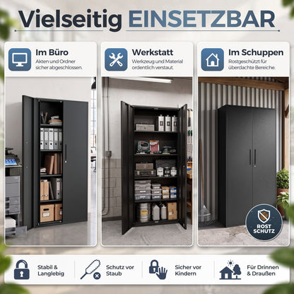 Aktenschrank Schwarz 40 x 80 x 180 cm – Ansicht 3 [ATS02-SW-FBM]