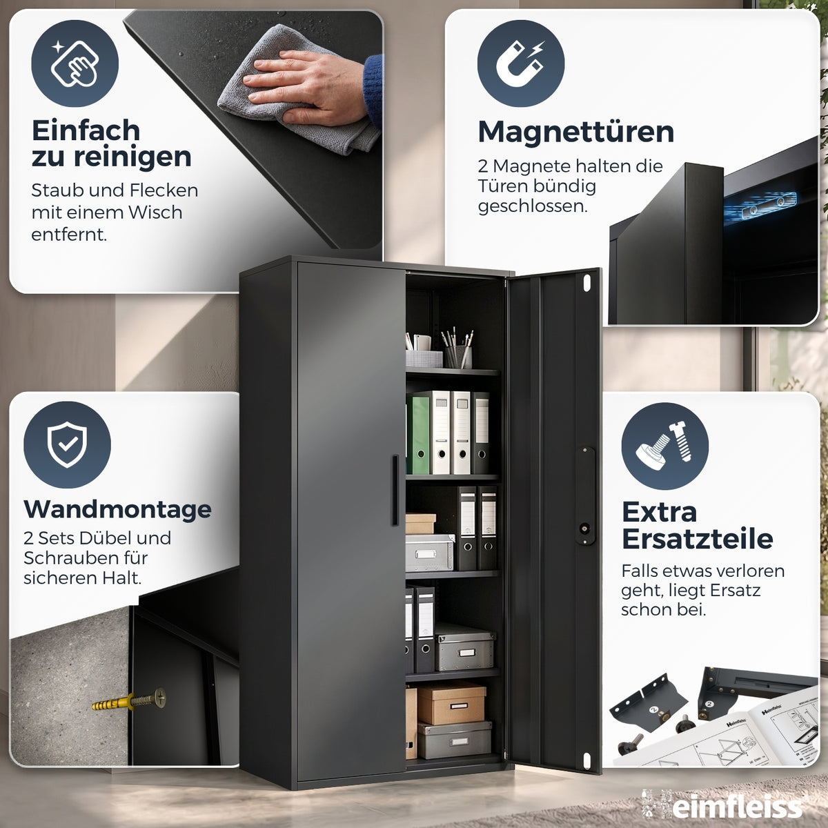 Aktenschrank Schwarz 40 x 80 x 180 cm – Ansicht 6 [ATS02-SW-FBM]