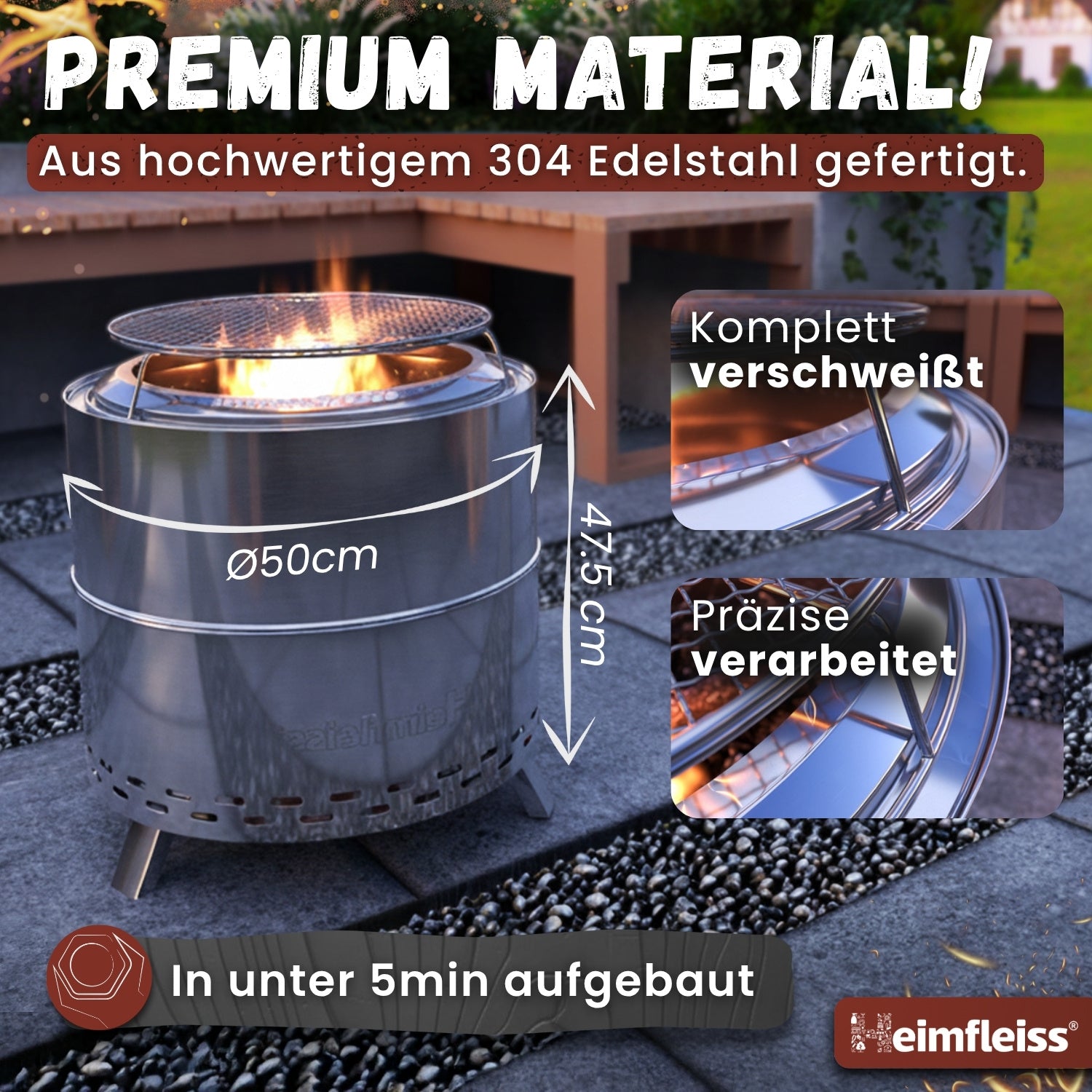 feuerschale camping Feuerschale Edelstahl raucharm | mit Grill für Camping