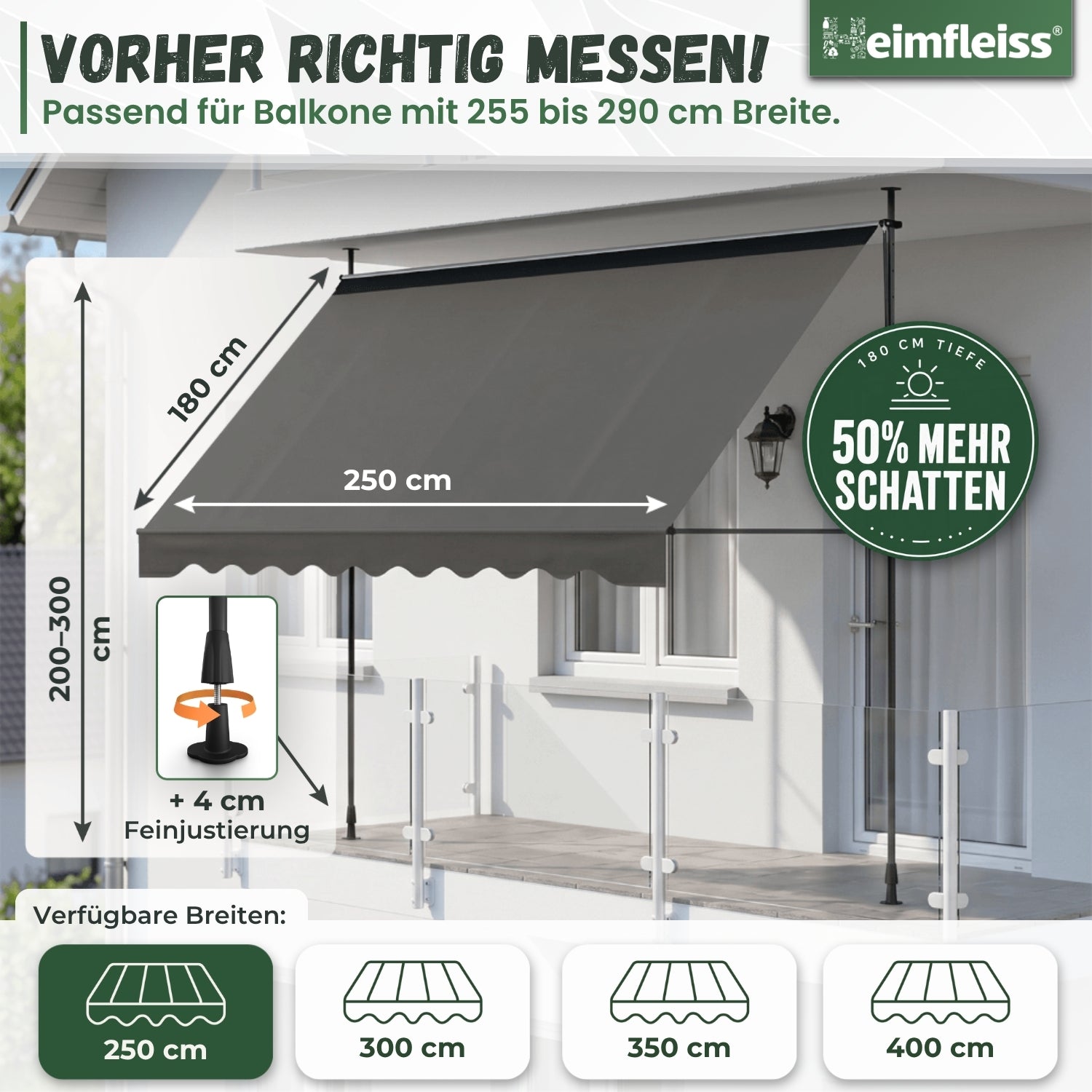 Klemmmarkise ohne Bohren – 250–400 cm
