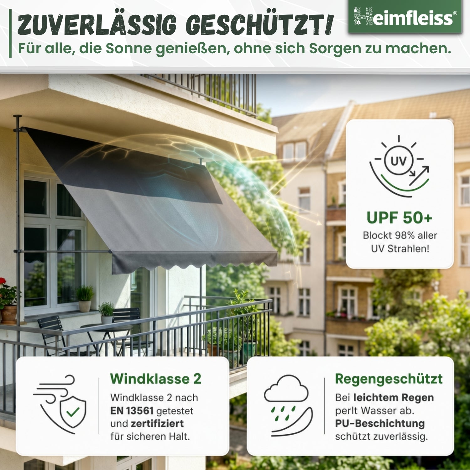 Klemmmarkise ohne Bohren – 250–400 cm