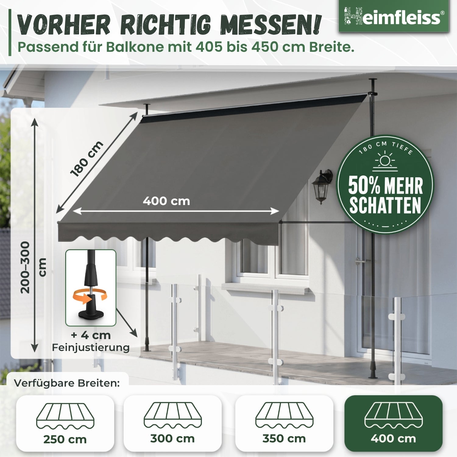 Klemmmarkise ohne Bohren – 250–400 cm