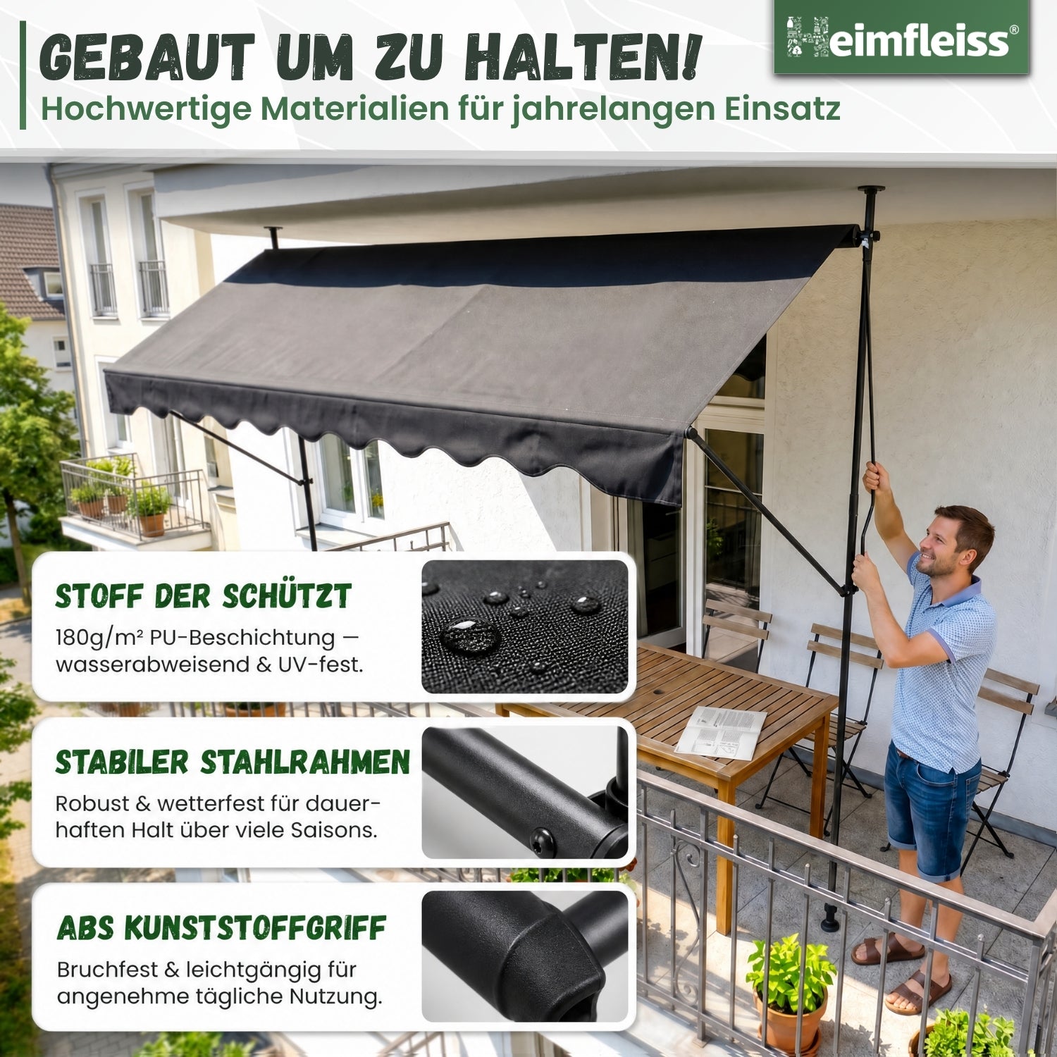 Klemmmarkise ohne Bohren – 250–400 cm